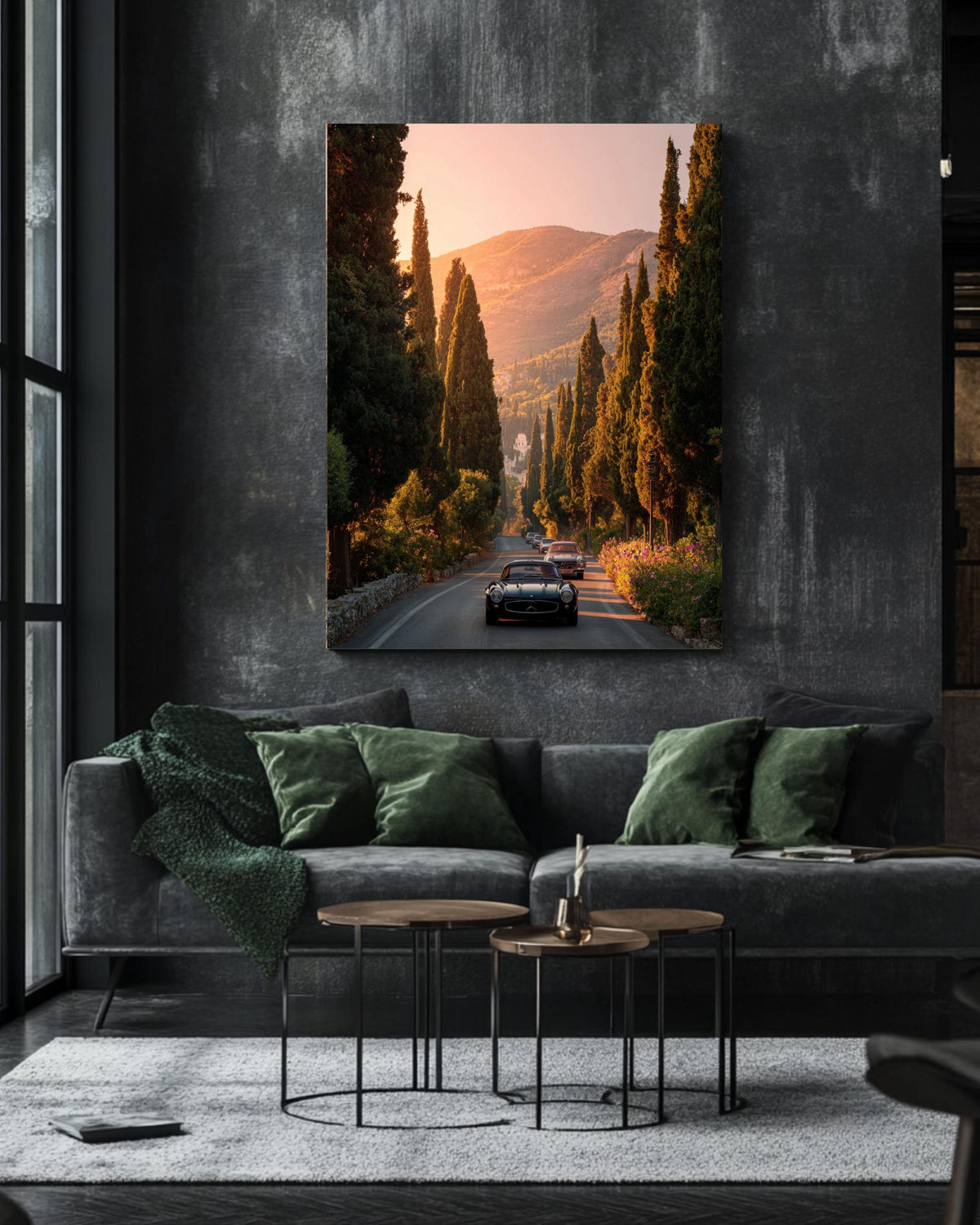 Vintage Mercedes Car Canvas Print, Sunset Road Trip Wall Art