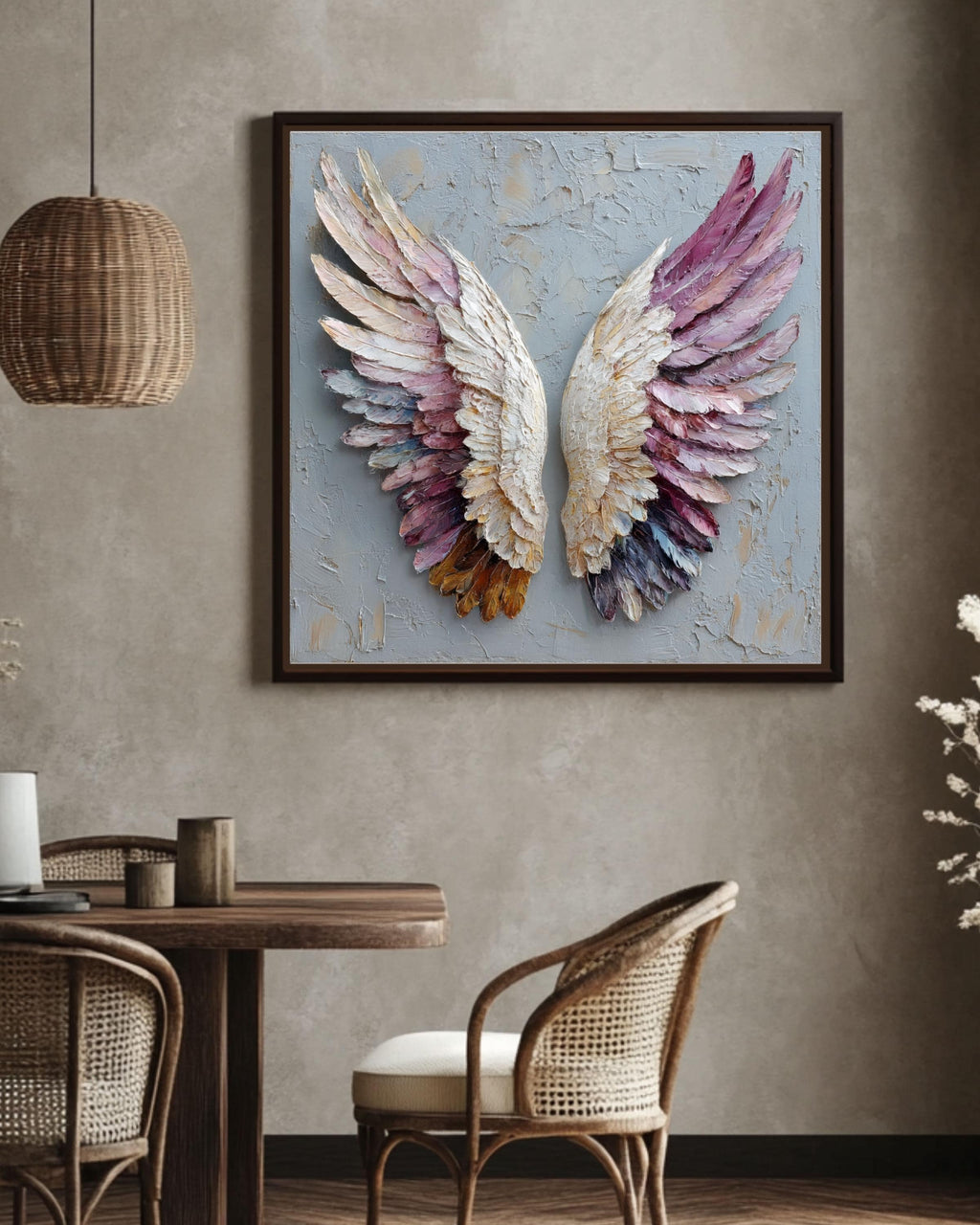 Textured Angel Wings Painting on Canvas: Impasto Wall Art Print