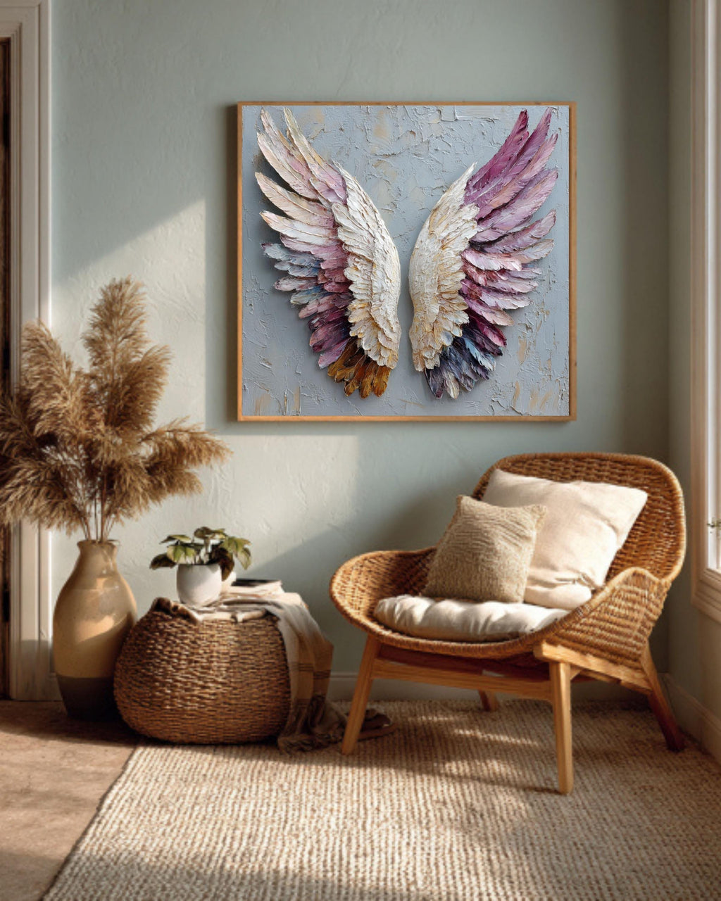 Textured Angel Wings Painting on Canvas: Impasto Wall Art Print
