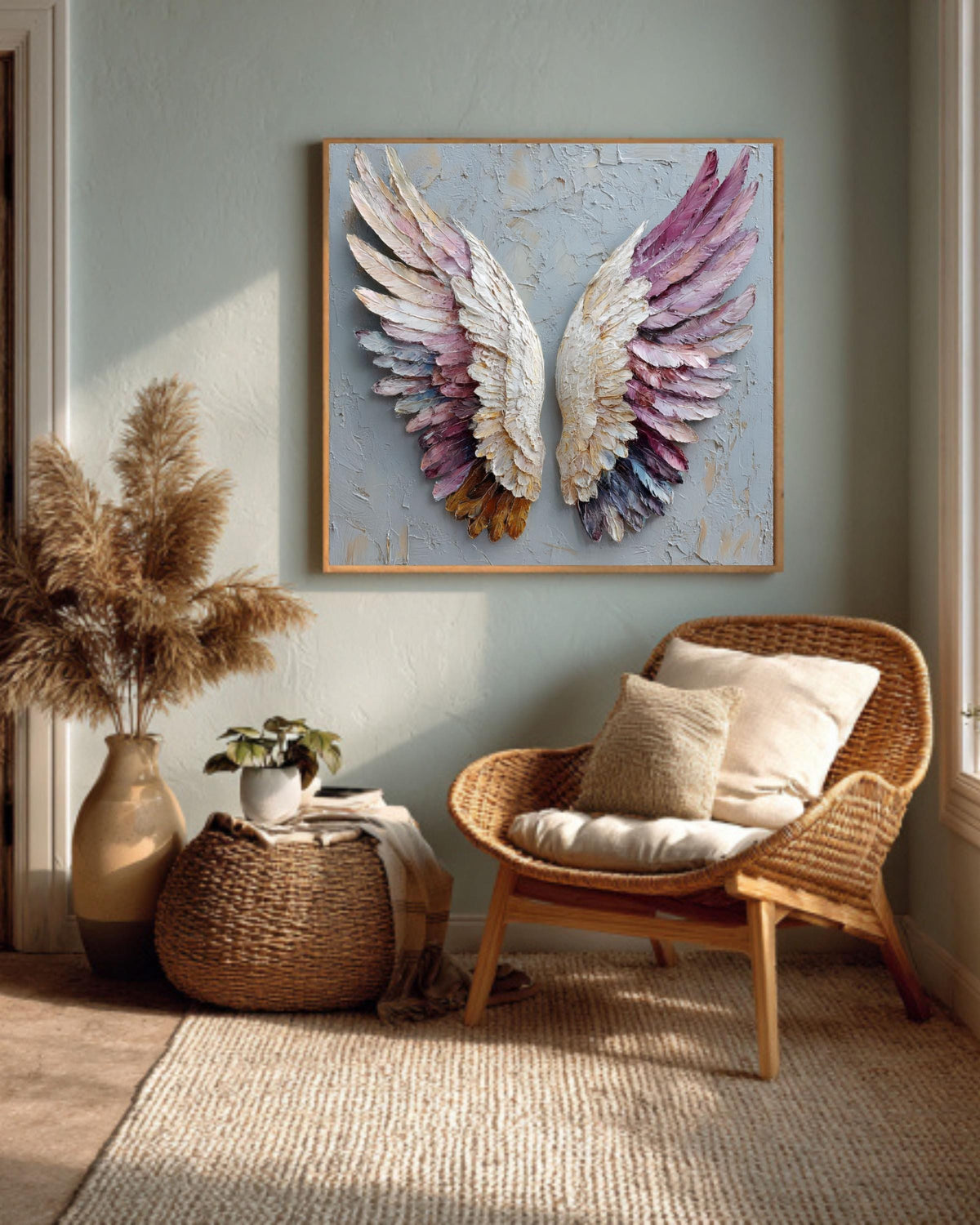 Textured Angel Wings Painting on Canvas: Impasto Wall Art Print