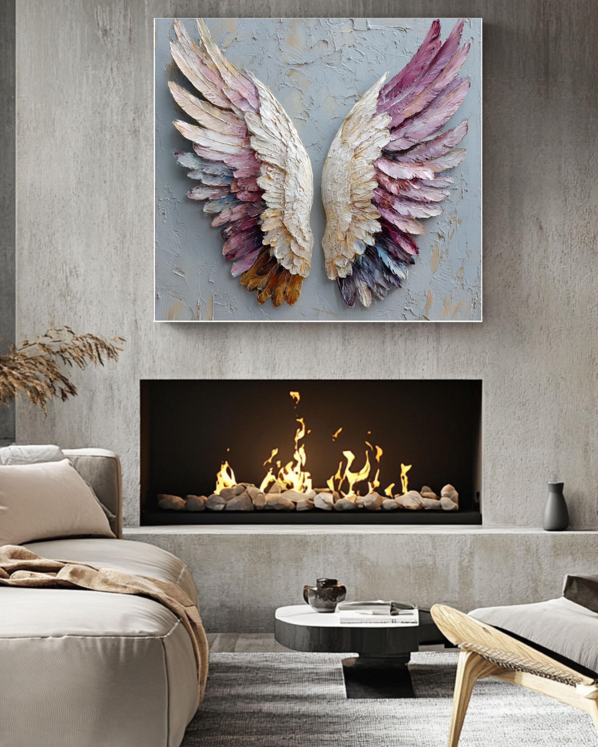 Textured Angel Wings Painting on Canvas: Impasto Wall Art Print