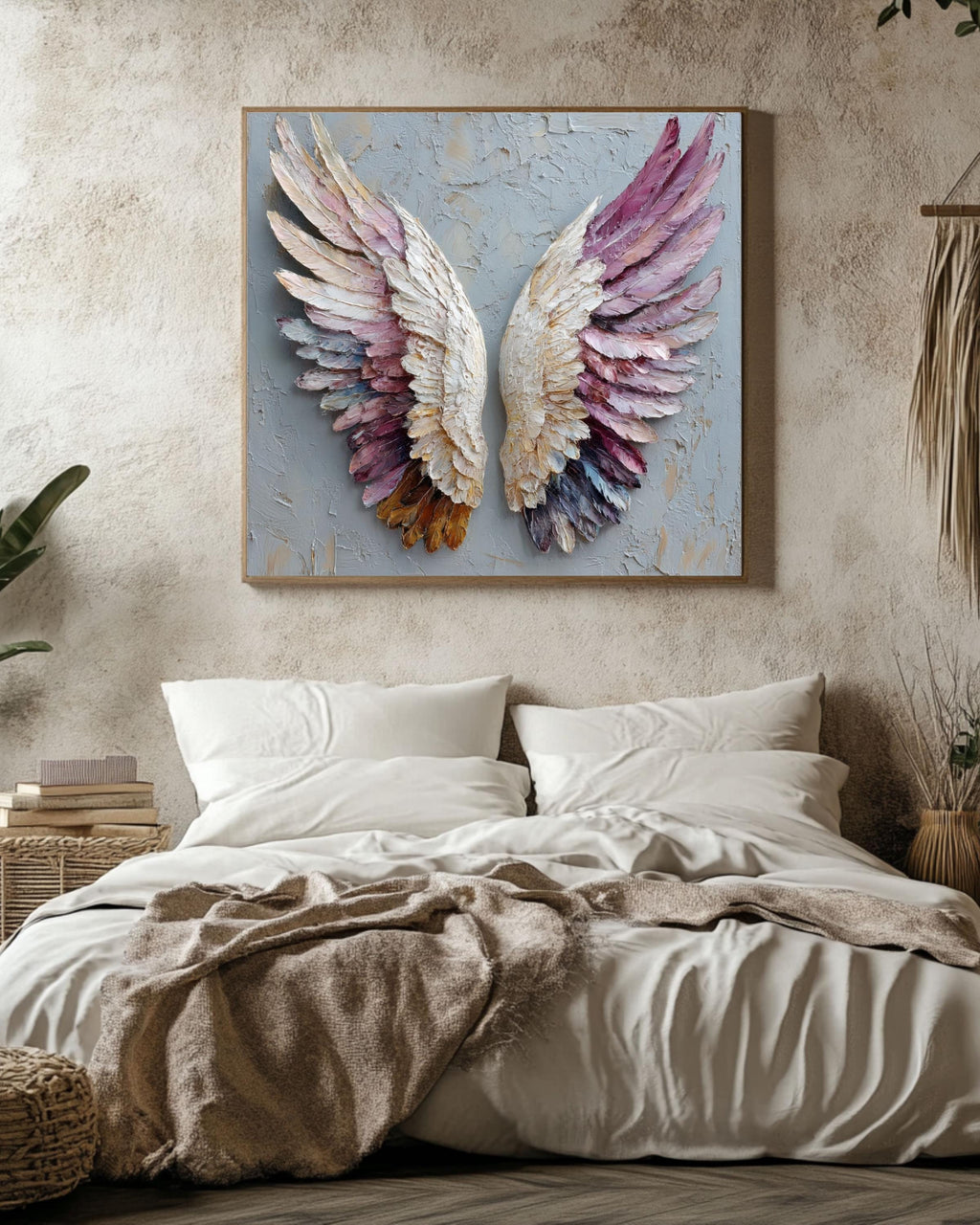Textured Angel Wings Painting on Canvas: Impasto Wall Art Print
