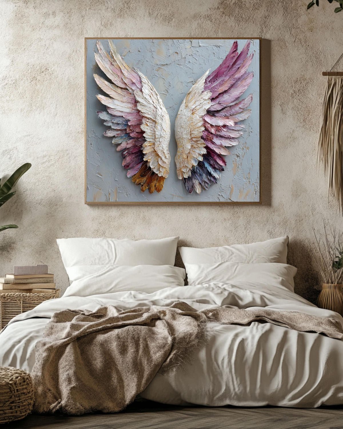Textured Angel Wings Painting on Canvas: Impasto Wall Art Print