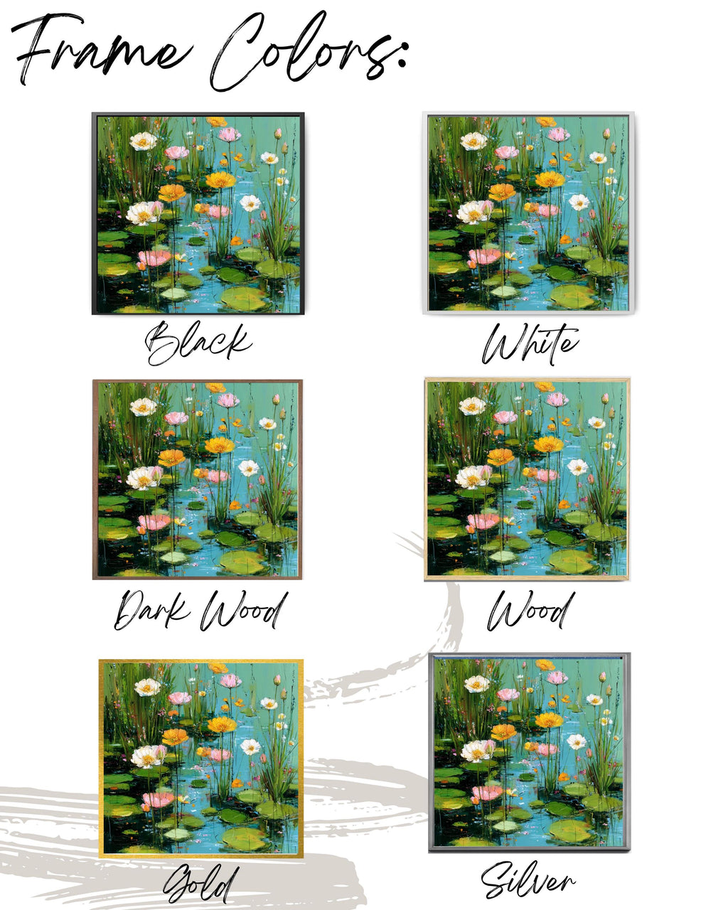 Monet Inspired Water Lilies Canvas Print: Aqua Blue Floral Pond Art