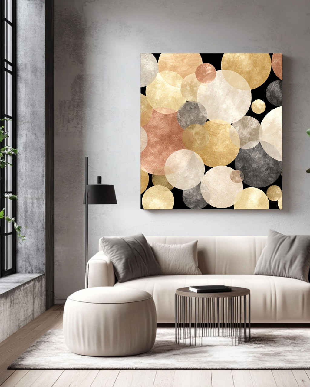 Abstract Gold Circles Canvas: Mid-Century Modern Geometric Wall Art