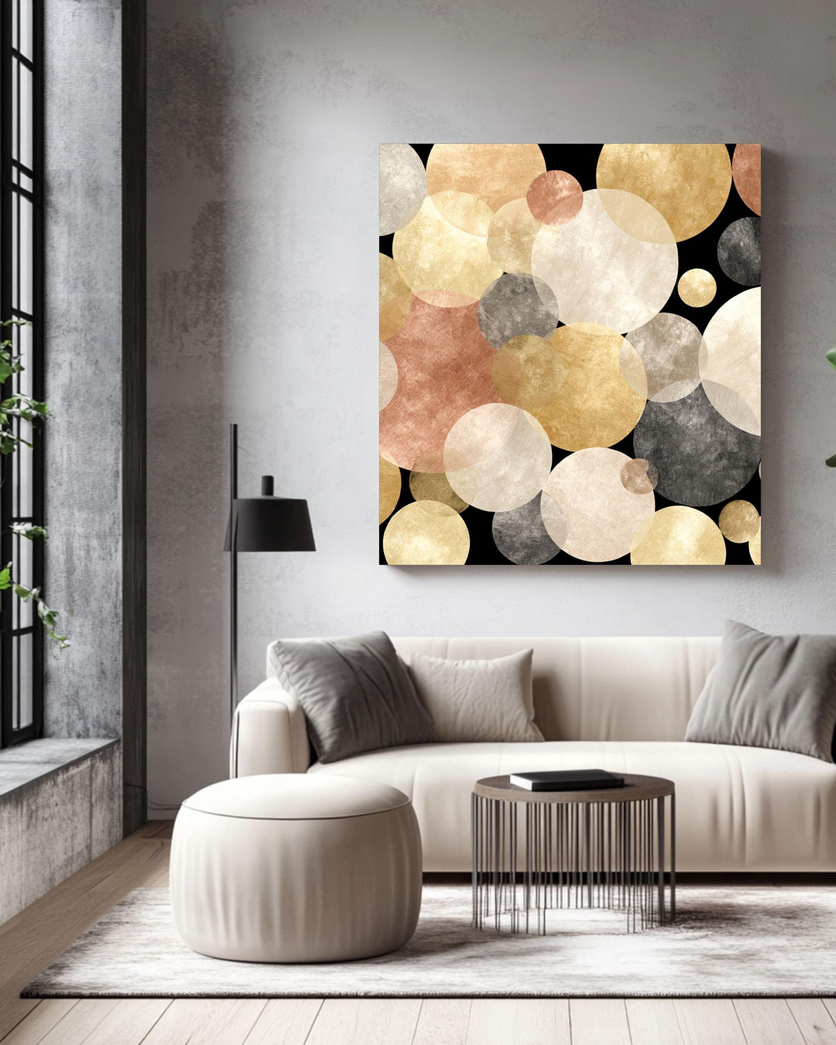 Abstract Gold Circles Canvas: Mid-Century Modern Geometric Wall Art