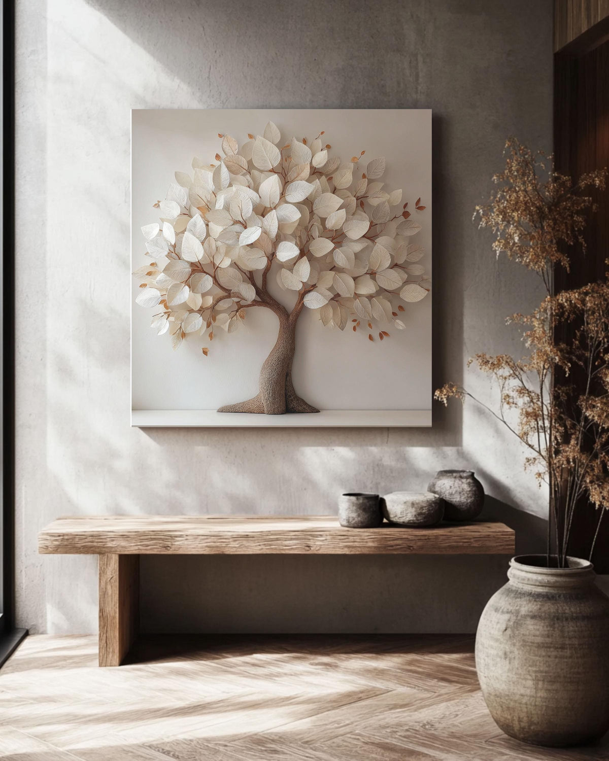 3D Paper Tree Canvas Print: Modern Minimalist Botanical Wall Art