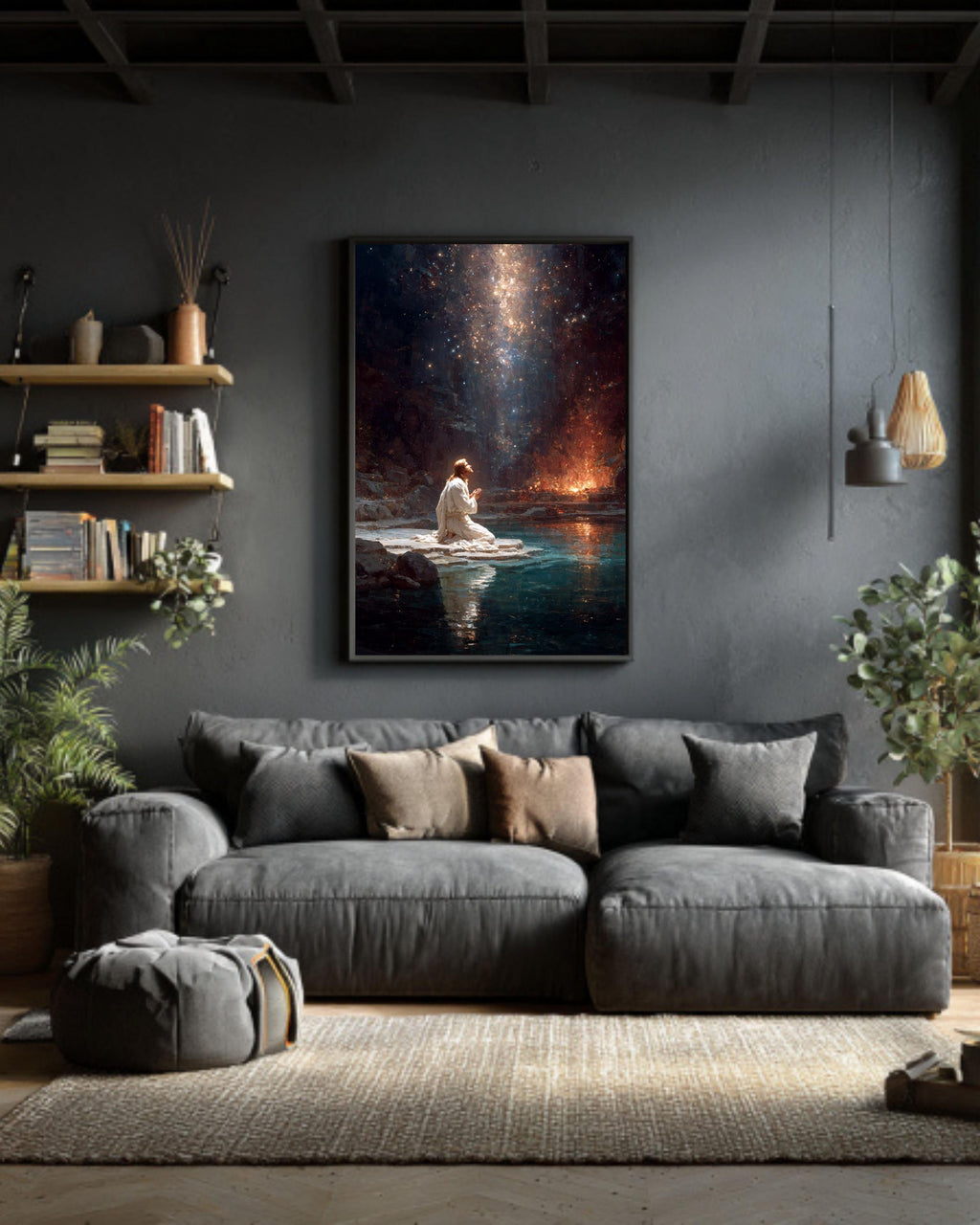 Jesus Praying Canvas: Celestial Religious Art, Spiritual Christian Gift