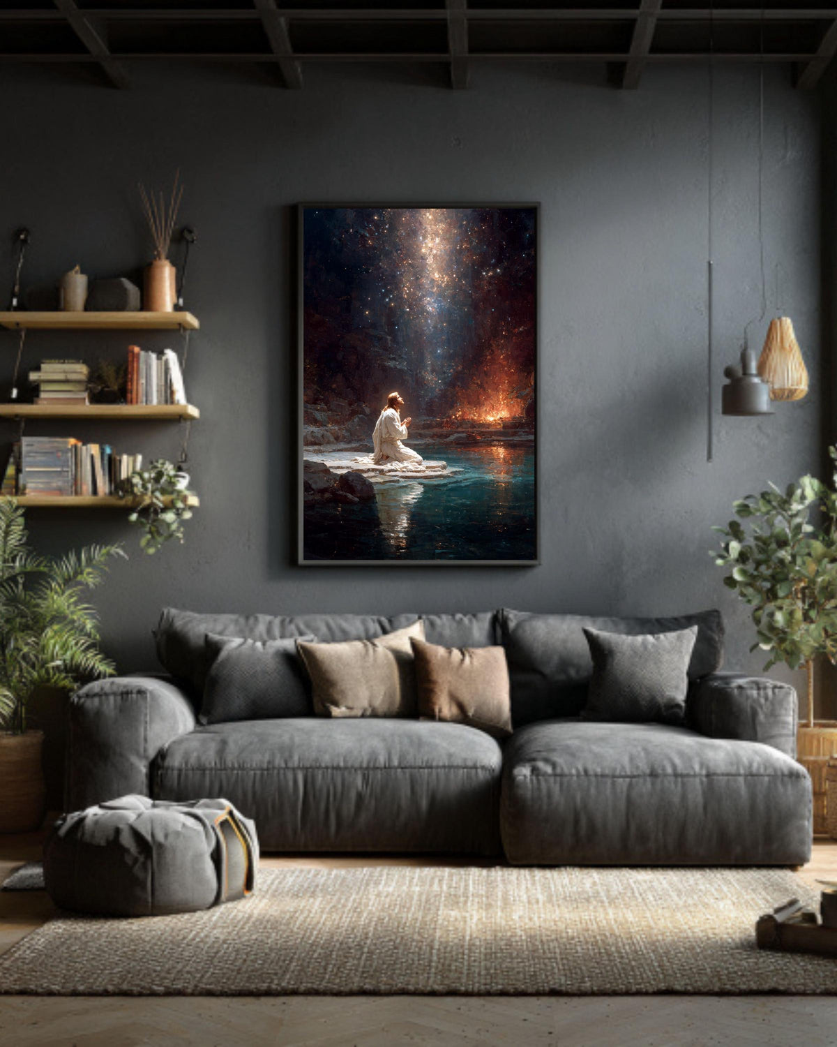 Jesus Praying Canvas: Celestial Religious Art, Spiritual Christian Gift