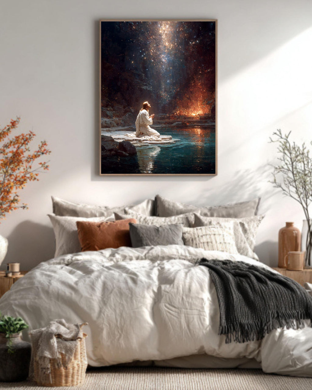 Jesus Praying Canvas: Celestial Religious Art, Spiritual Christian Gift