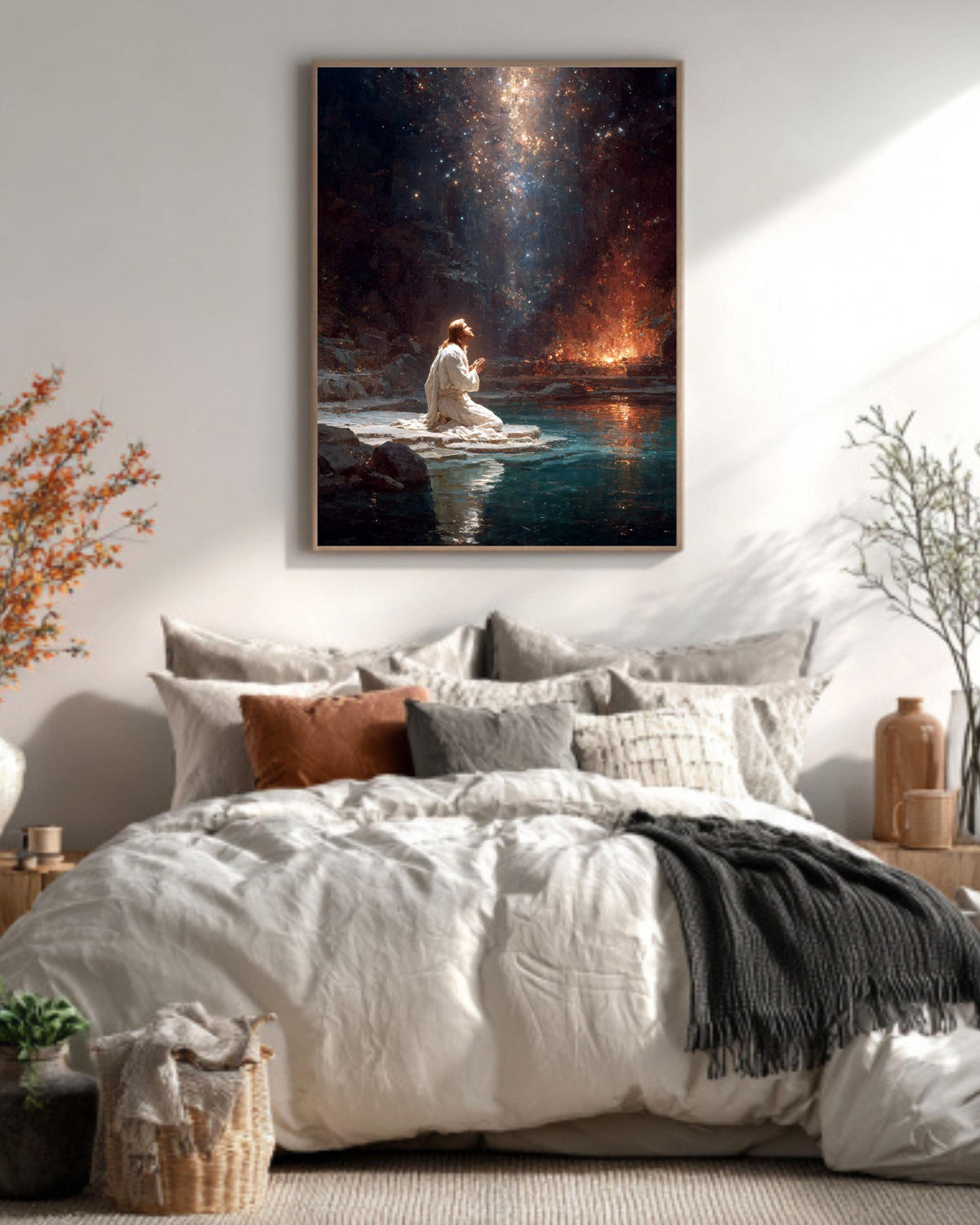 Jesus Praying Canvas: Celestial Religious Art, Spiritual Christian Gift
