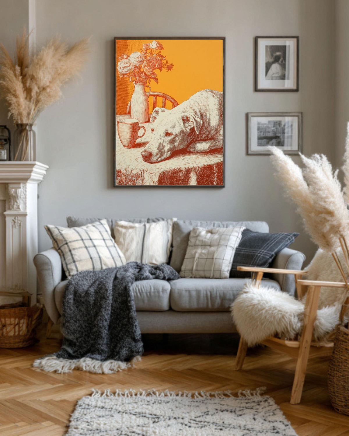Greyhound Art Canvas: Orange Mid-Century Modern Dog Print