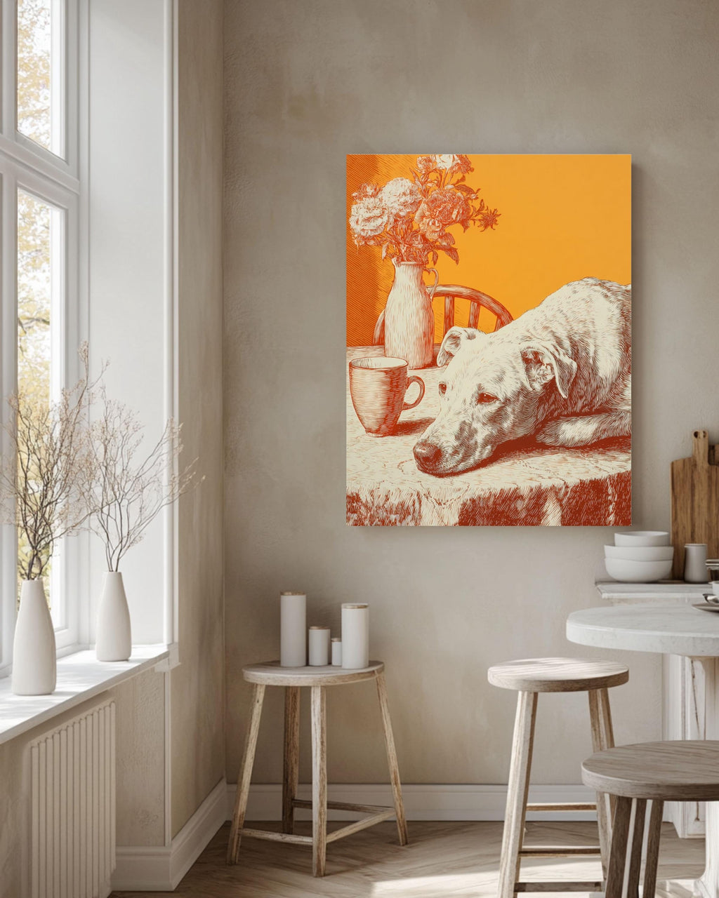 Greyhound Art Canvas: Orange Mid-Century Modern Dog Print