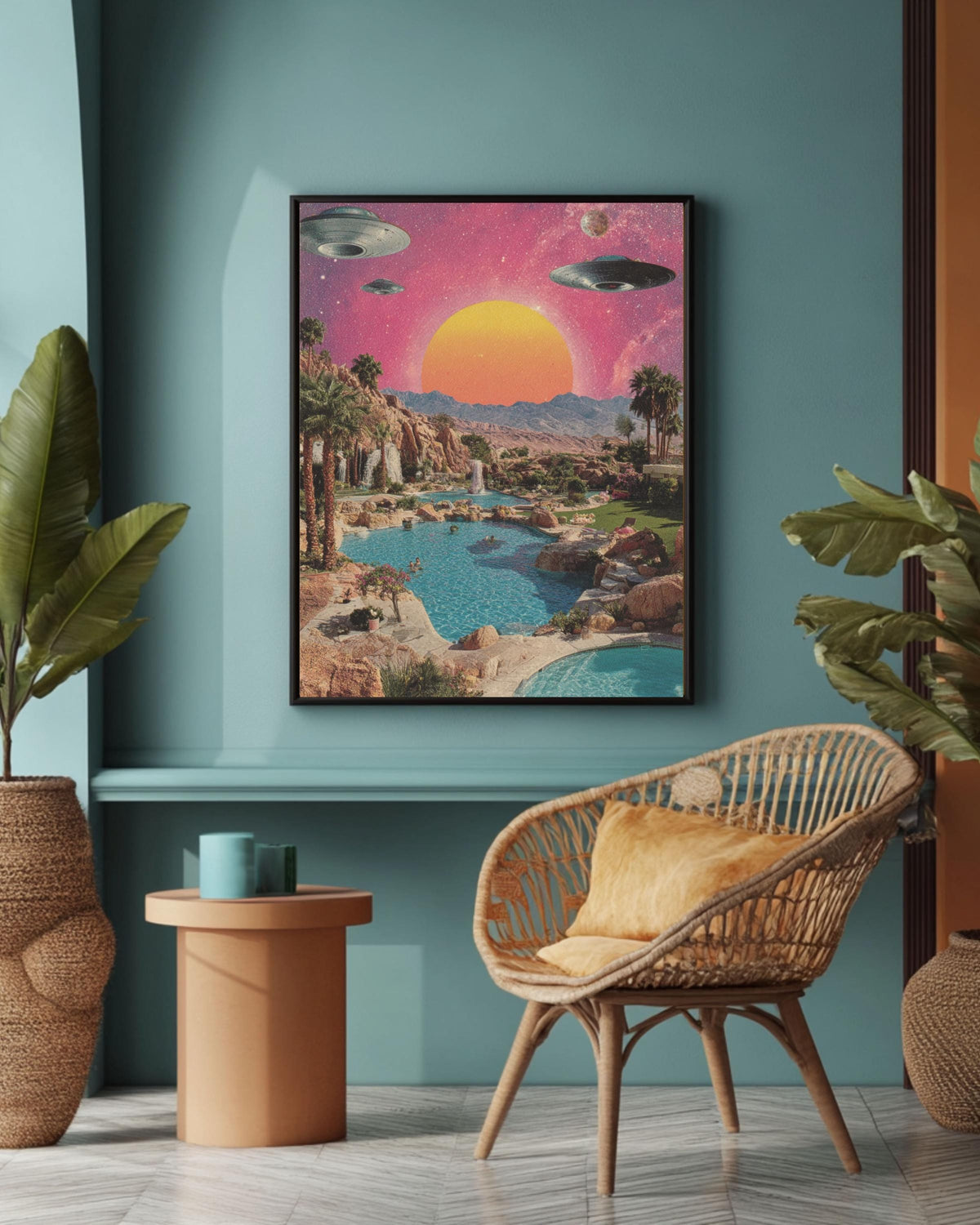 Retro Alien Pool Party Canvas: 80s Vaporwave Sci-Fi Art