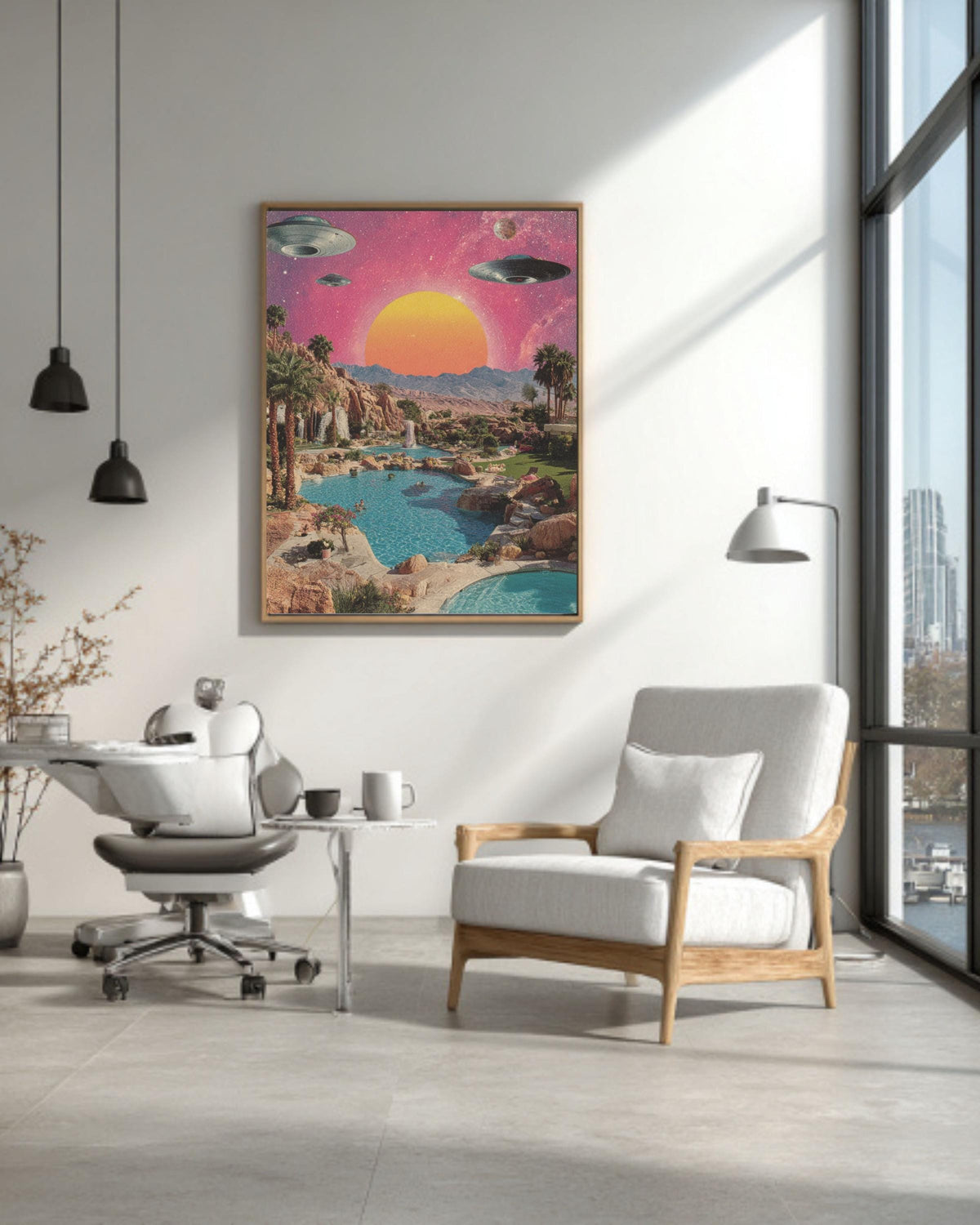 Retro Alien Pool Party Canvas: 80s Vaporwave Sci-Fi Art