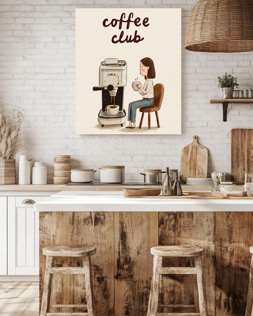 Espresso Machine Canvas Print: Minimalist Coffee Club Kitchen Wall Art