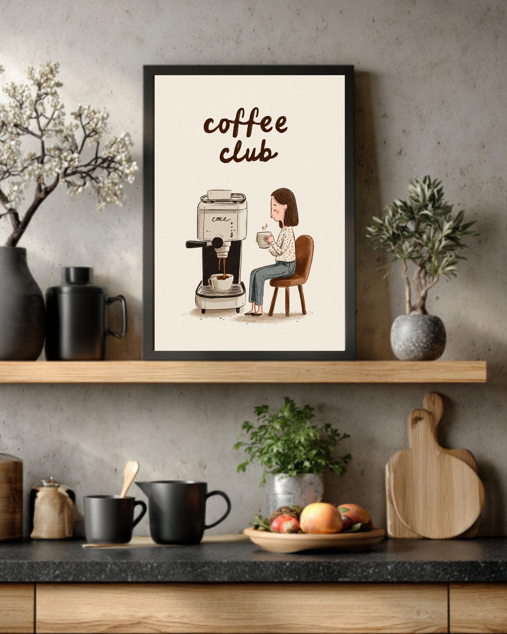 Espresso Machine Canvas Print: Minimalist Coffee Club Kitchen Wall Art