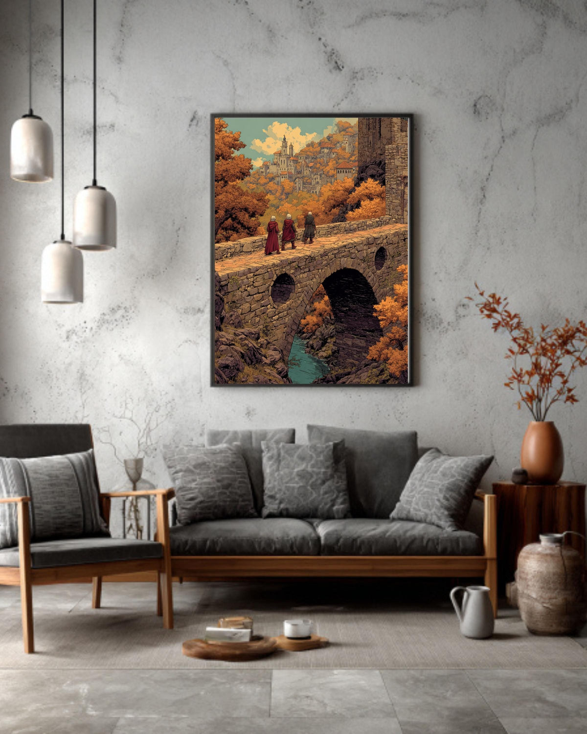 Medieval Castle Canvas: Moebius Style Fantasy Landscape Art