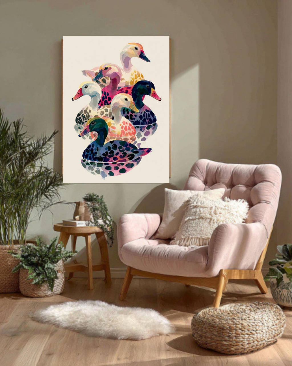 1970s Psychedelic Duck Canvas: Retro Pop Art Wall Decor