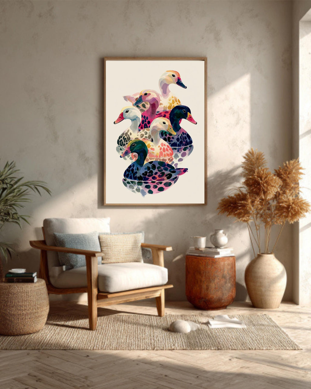 1970s Psychedelic Duck Canvas: Retro Pop Art Wall Decor