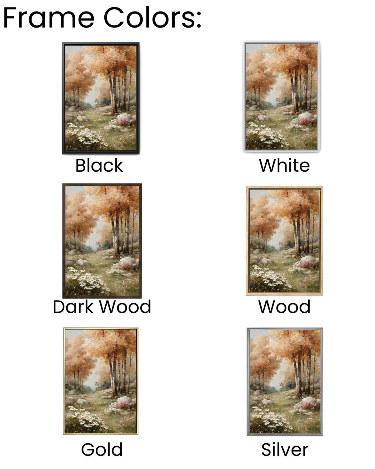 Vintage Autumn Forest Oil Painting: Birch Aspen Tree Canvas Print