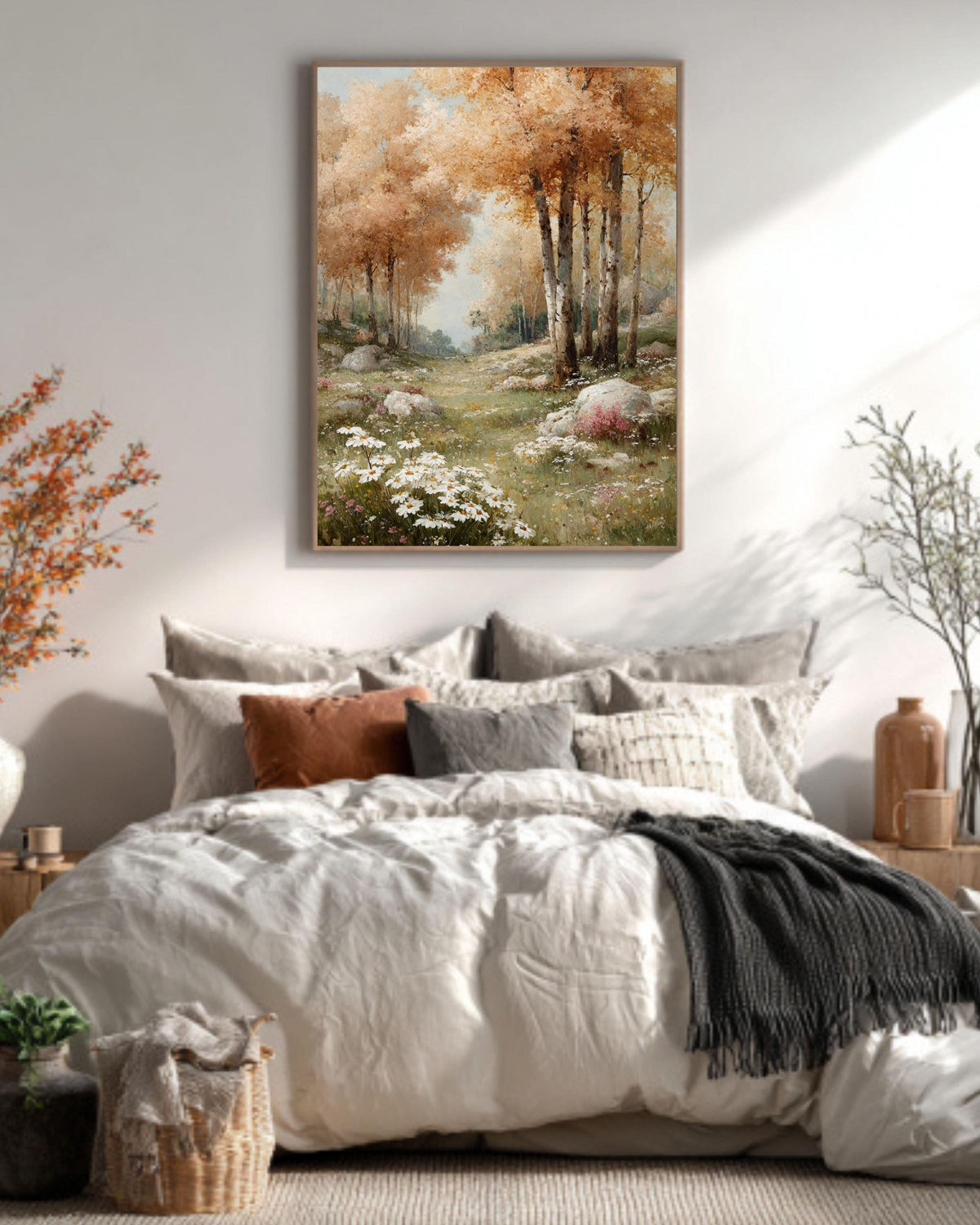 Vintage Autumn Forest Oil Painting: Birch Aspen Tree Canvas Print