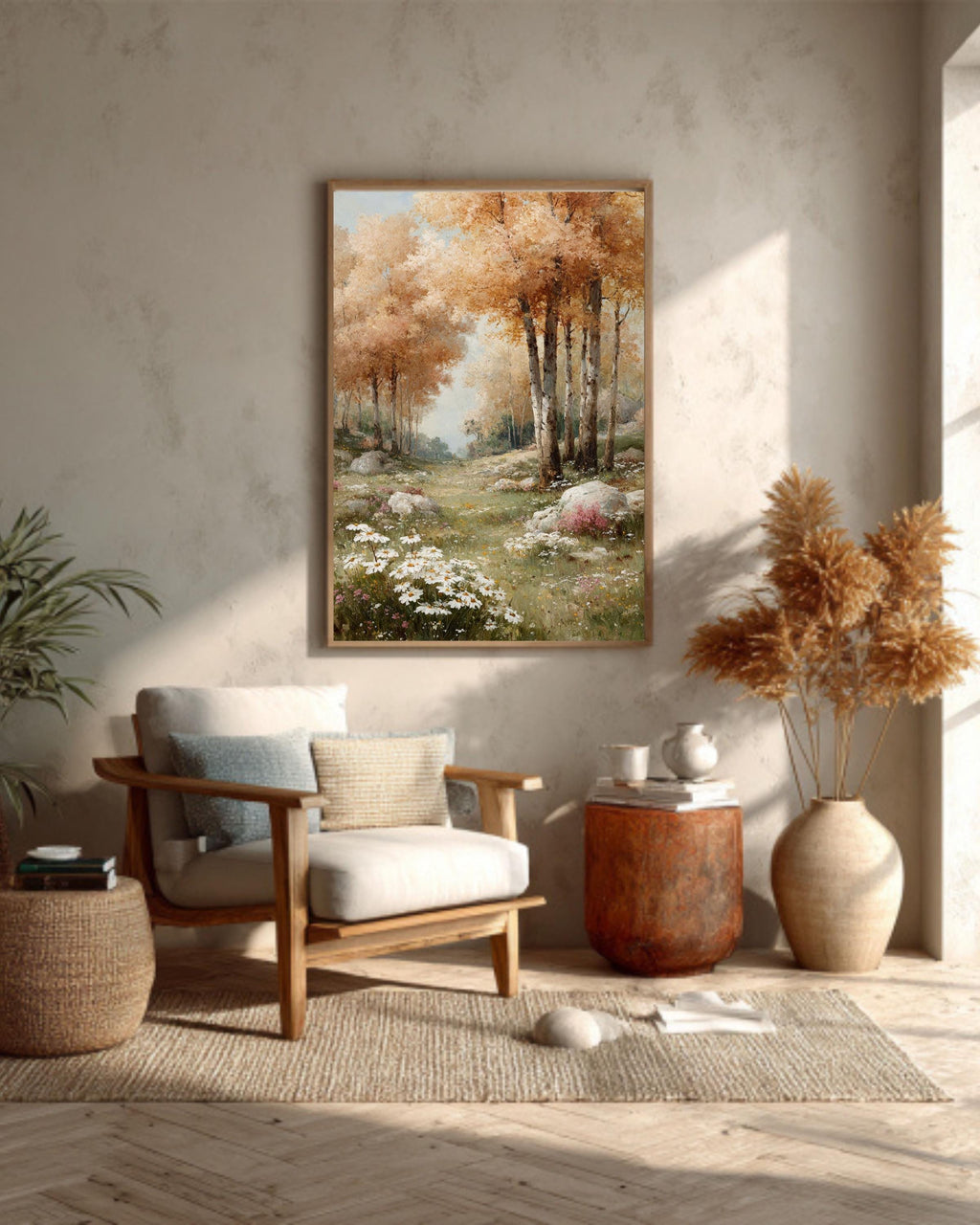 Vintage Autumn Forest Oil Painting: Birch Aspen Tree Canvas Print