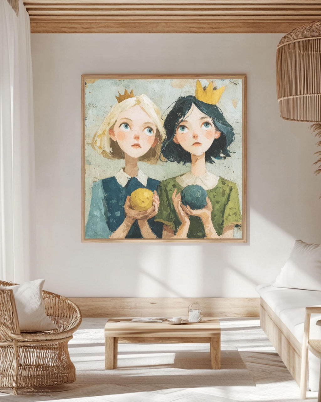 Whimsical Girls with Crowns Canvas Art: Fairy Tale Illustration