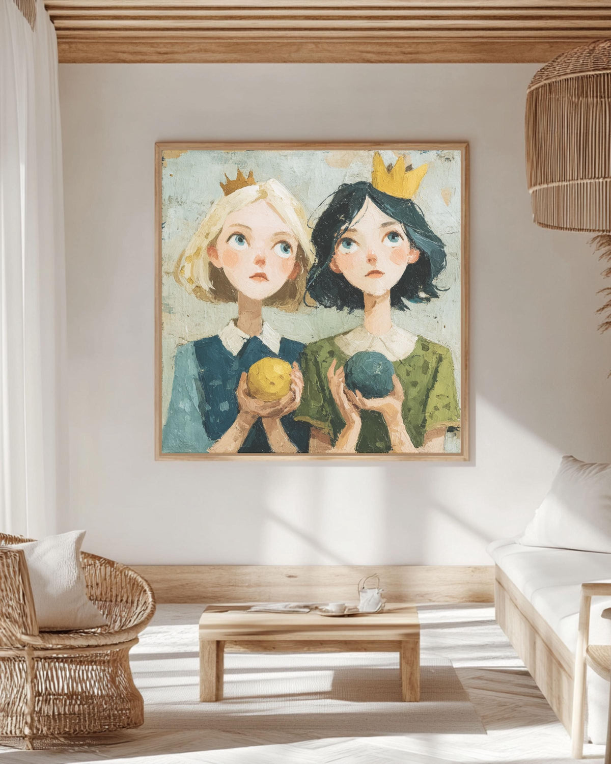 Whimsical Girls with Crowns Canvas Art: Fairy Tale Illustration