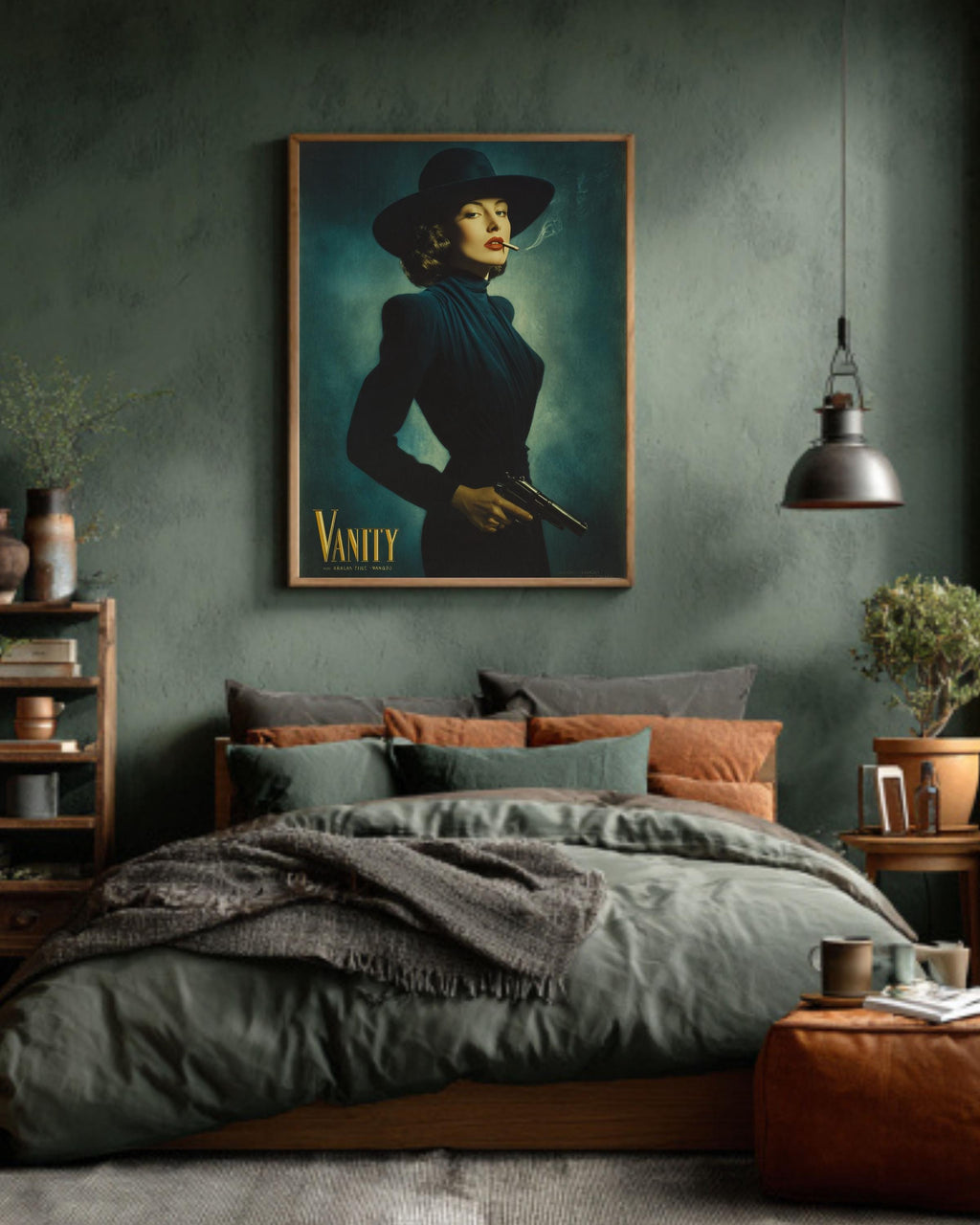 Film Noir Canvas Art: Femme Fatale with Gun, Retro Glamour Decor