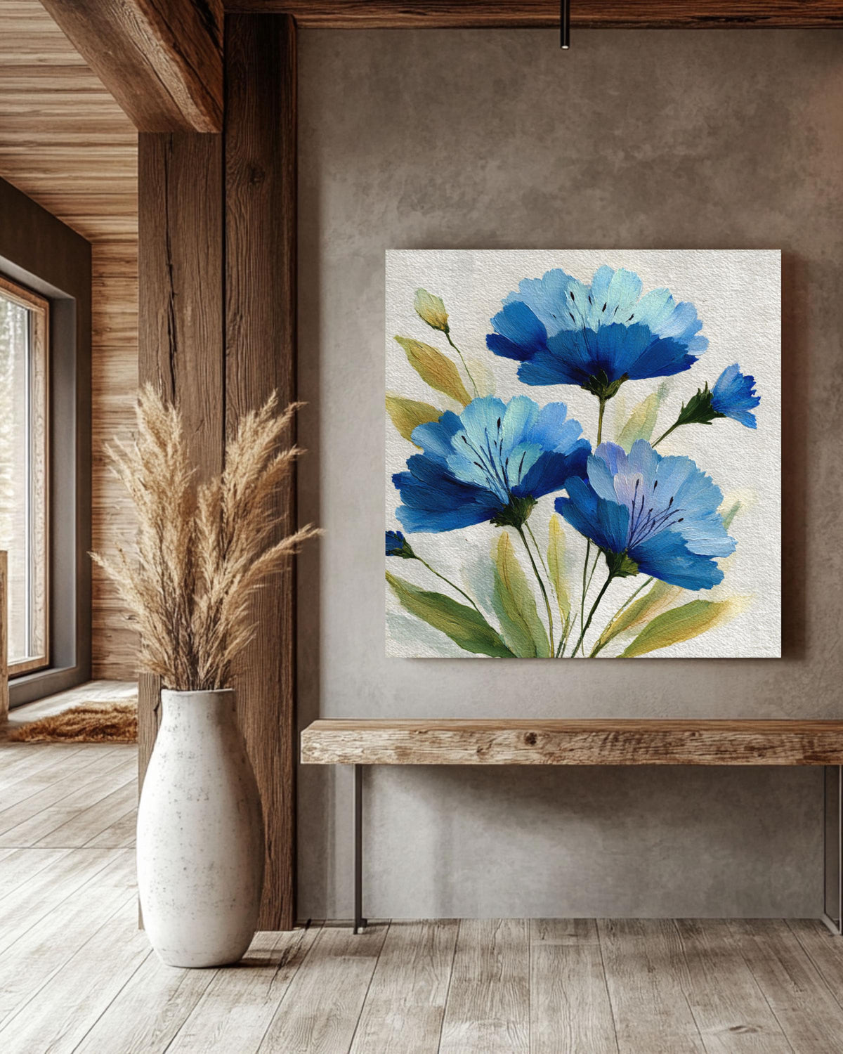 Blue Floral Canvas Print: Impressionistic Wildflower Botanical Wall Art