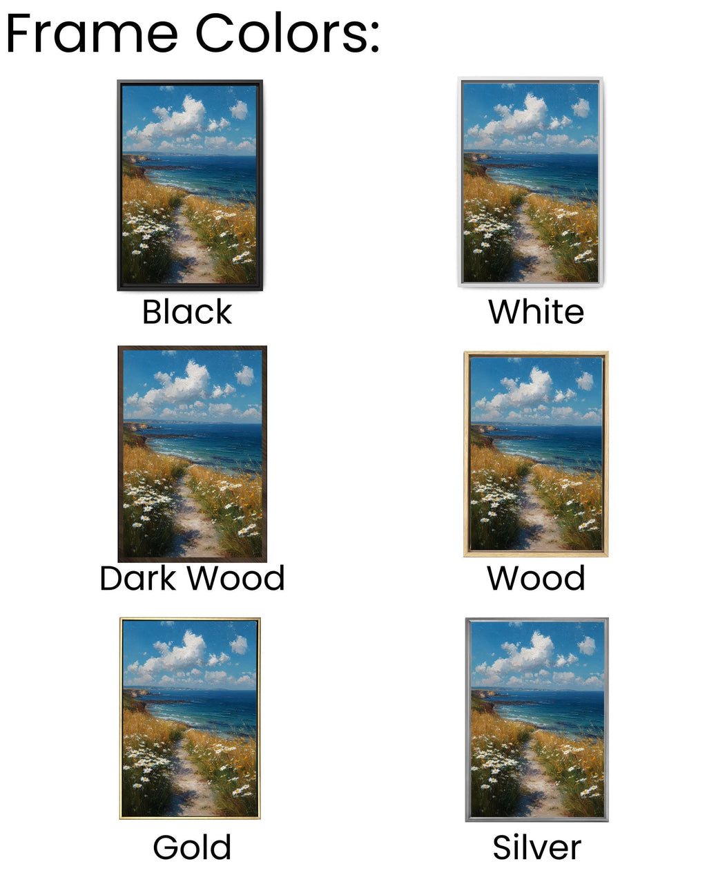 Coastal Path Canvas Art Print: Serene Ocean & Daisy Landscape