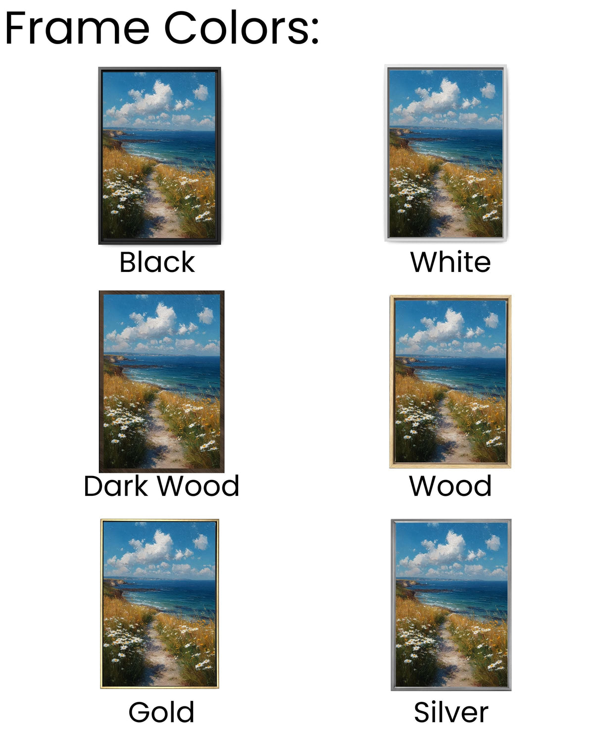 Coastal Path Canvas Art Print: Serene Ocean & Daisy Landscape