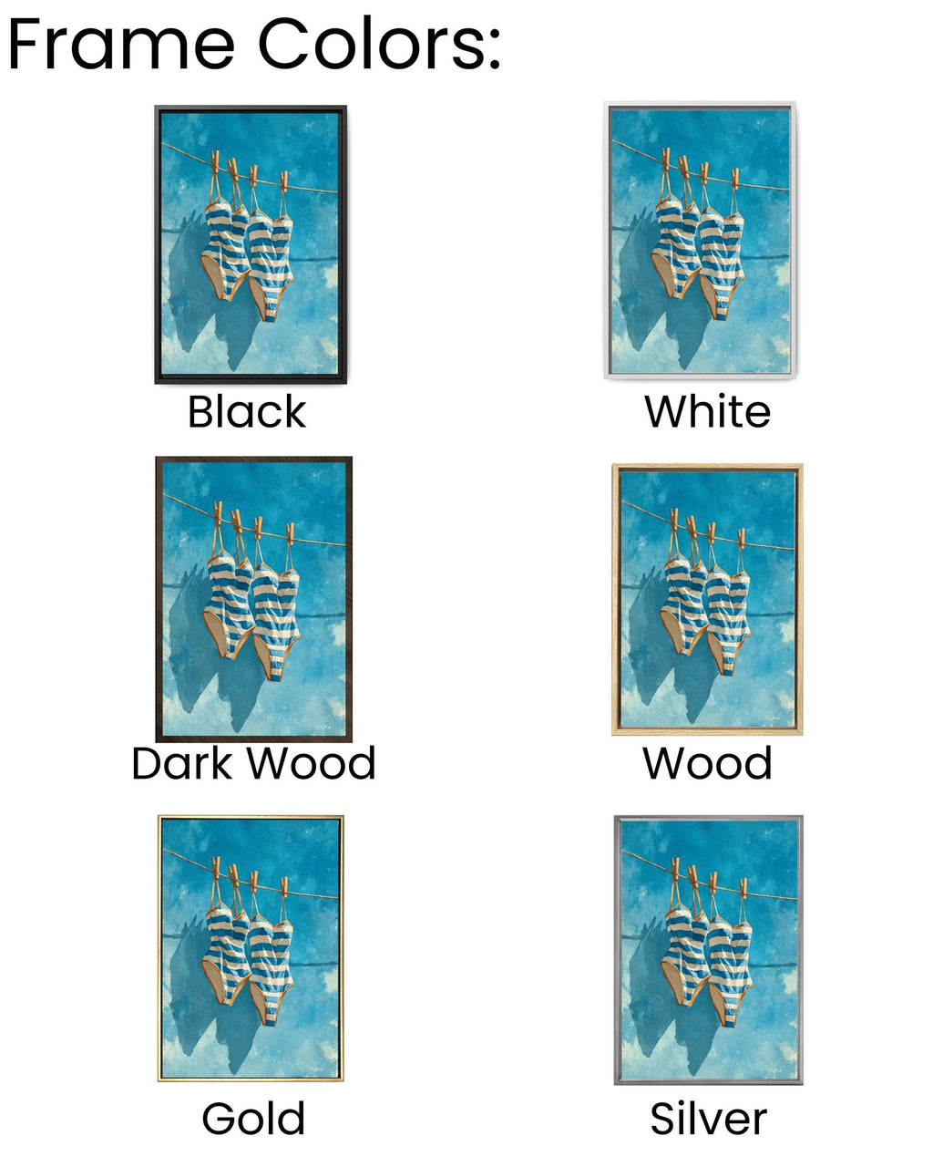 Blue Striped Swimsuits Art: Coastal Watercolor Painting