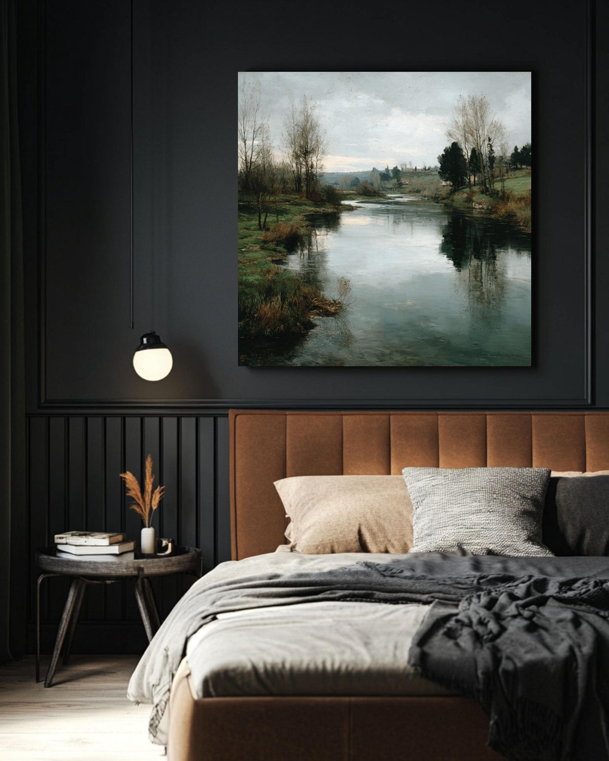Tranquil River Canvas Print: Rustic Farmhouse Landscape Wall Art