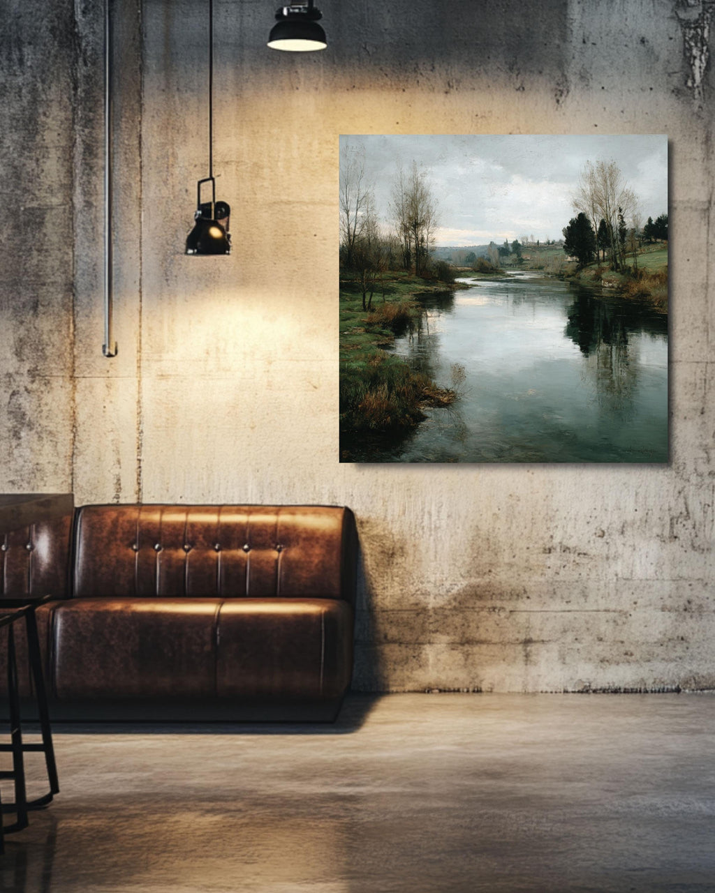 Tranquil River Canvas Print: Rustic Farmhouse Landscape Wall Art