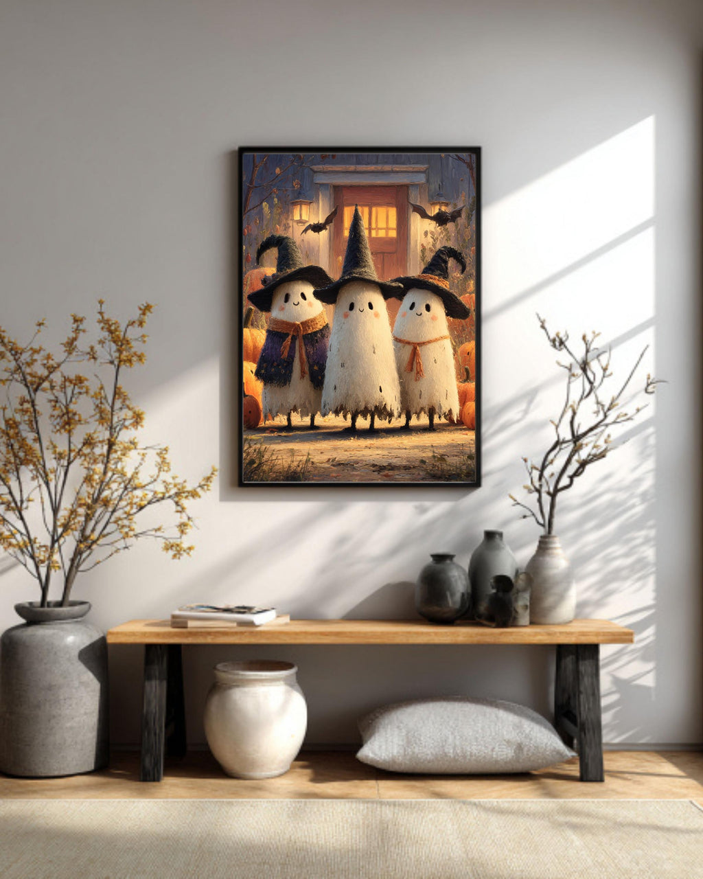 Ghost Witches Canvas Print, Halloween Art