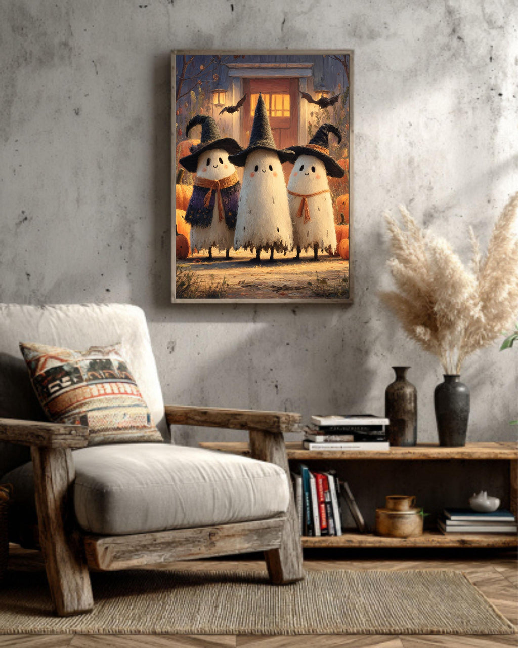 Ghost Witches Canvas Print, Halloween Art