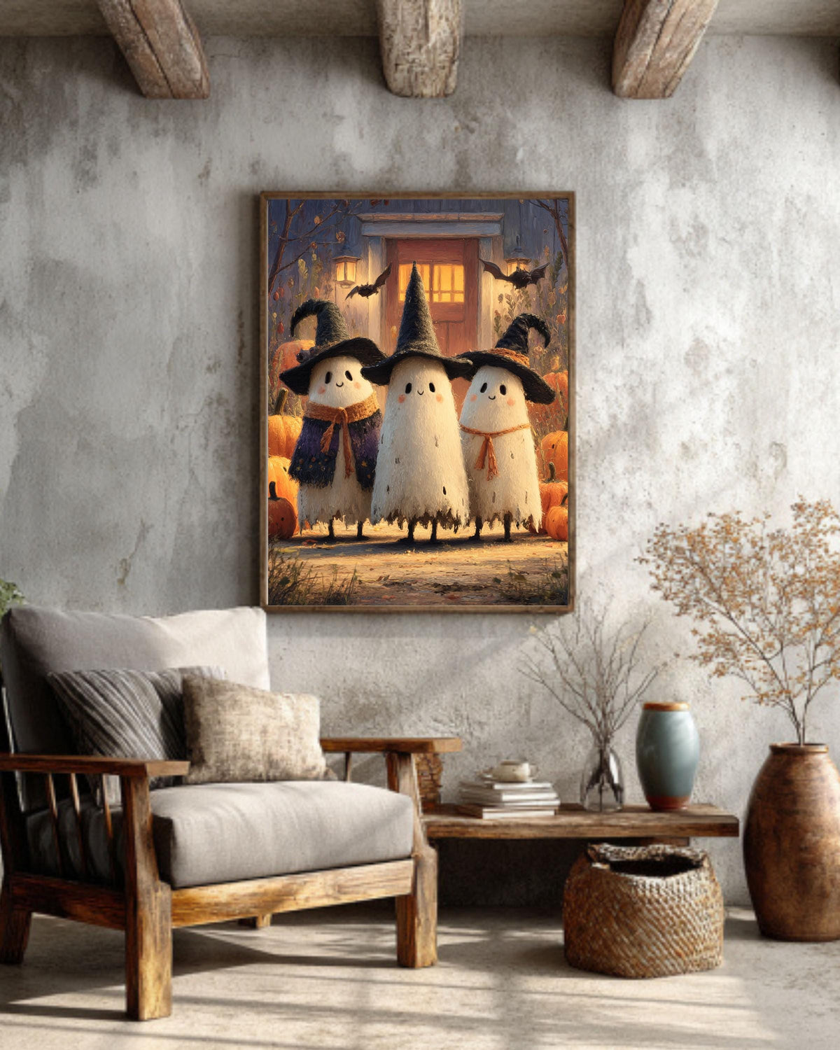 Ghost Witches Canvas Print, Halloween Art