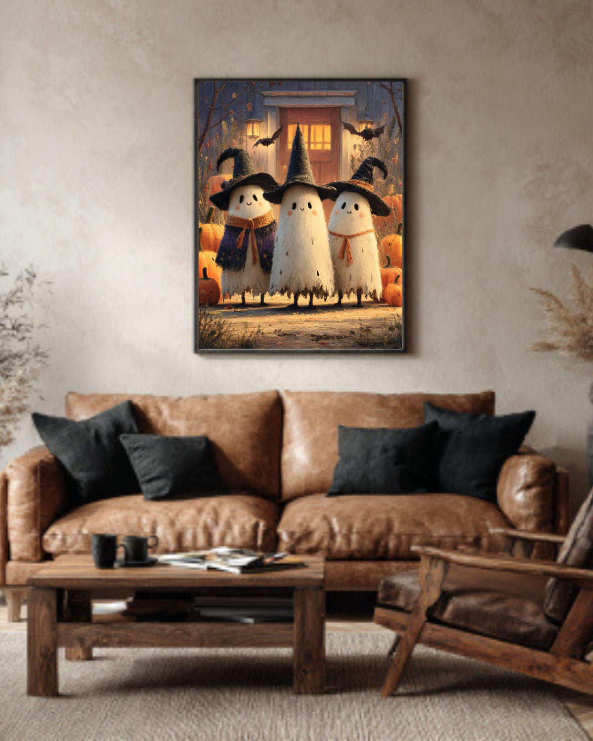 Ghost Witches Canvas Print, Halloween Art