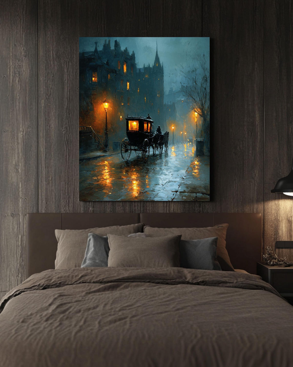Rainy London Street Canvas Art, Victorian Carriage, Dark Academia Decor