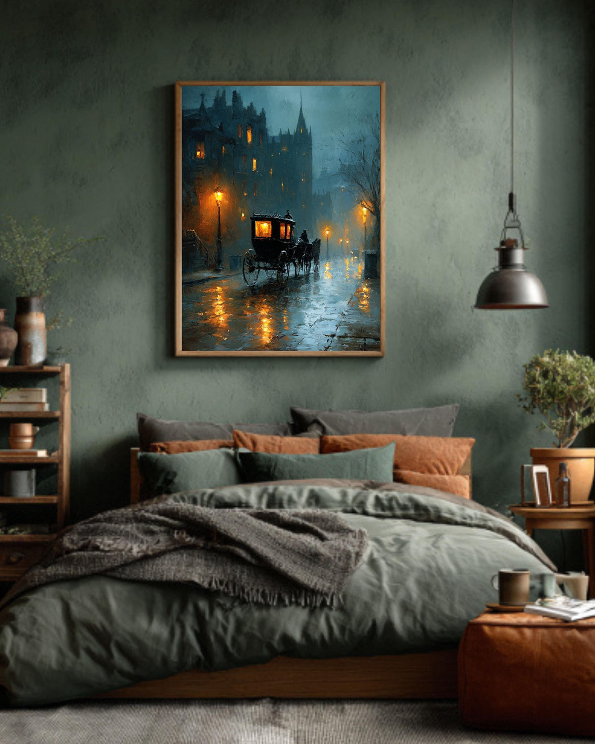 Rainy London Street Canvas Art, Victorian Carriage, Dark Academia Decor