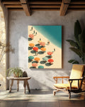 Abstract Beach Canvas Print, Colorful Umbrellas, Retro Coastal Wall Art