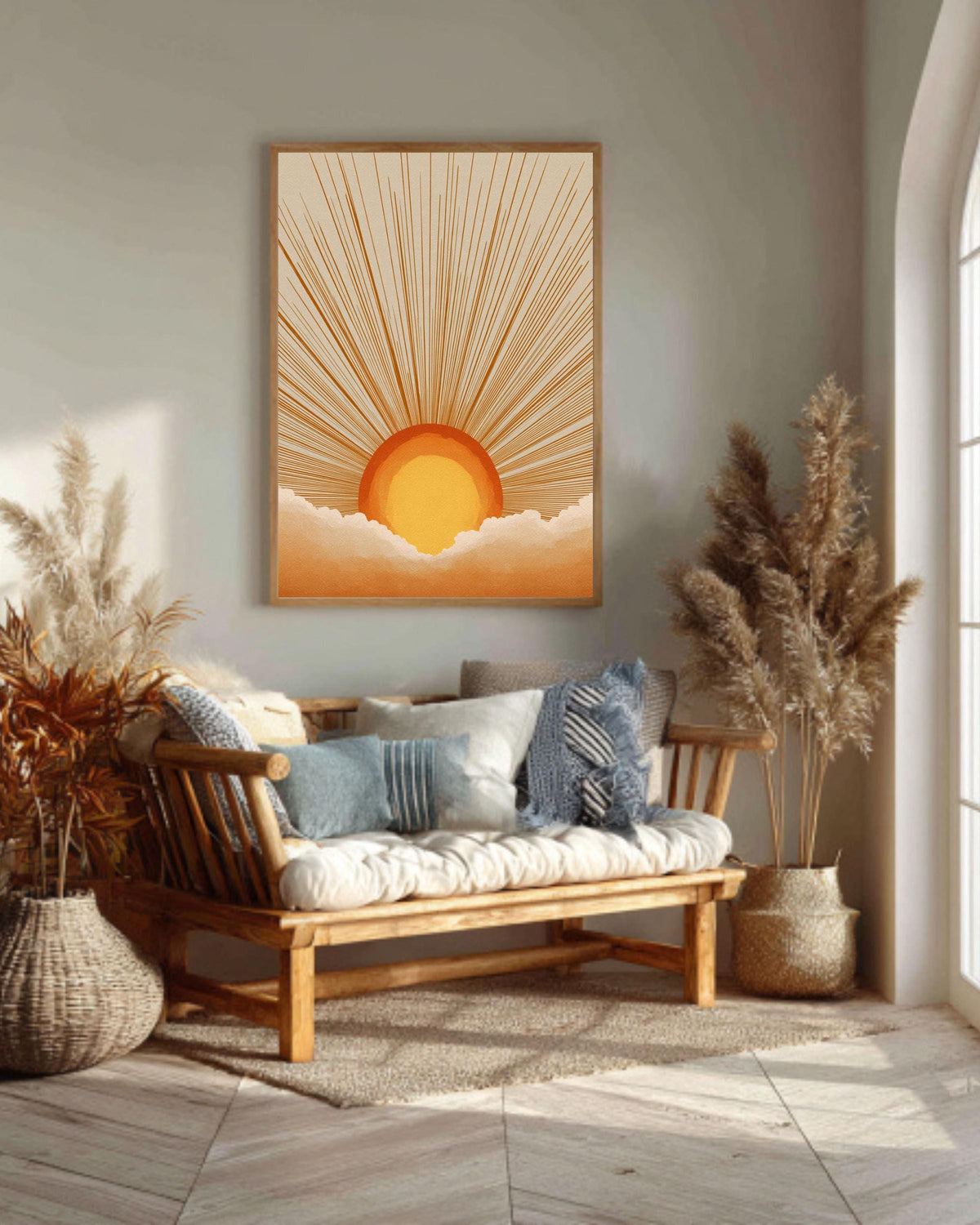 Retro Sunburst Canvas Art Print: Boho Sunset Wall Decor