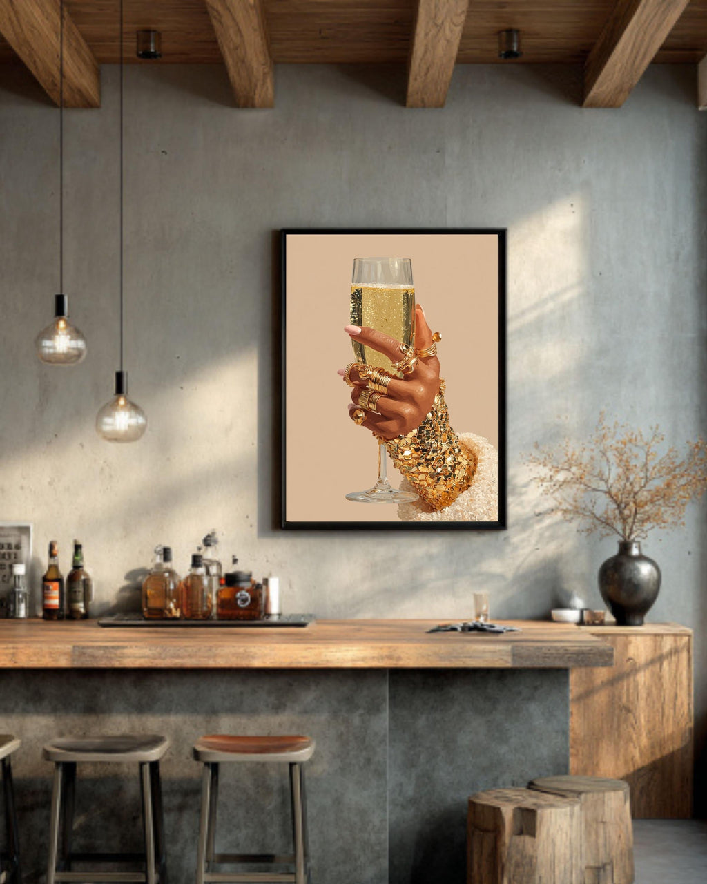 Champagne Glass Canvas Print: Gold Rings, Elegant Fashion Wall Art
