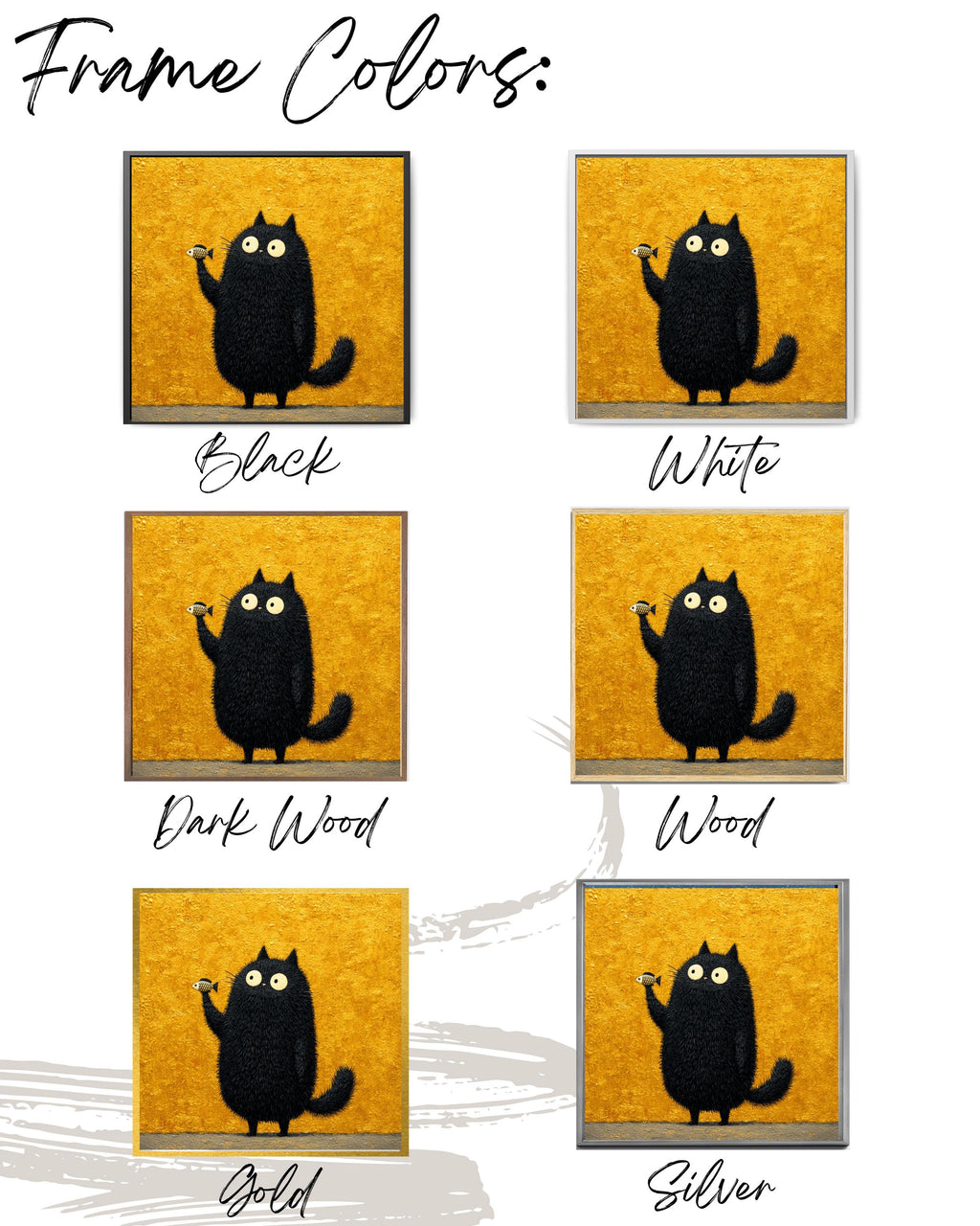 Funny Black Cat Fish Canvas Print, Whimsical Animal Wall Art