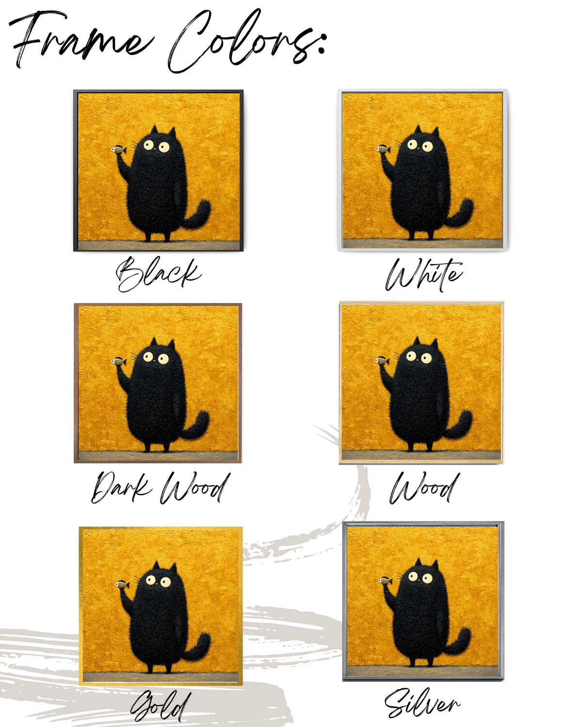 Funny Black Cat Fish Canvas Print, Whimsical Animal Wall Art