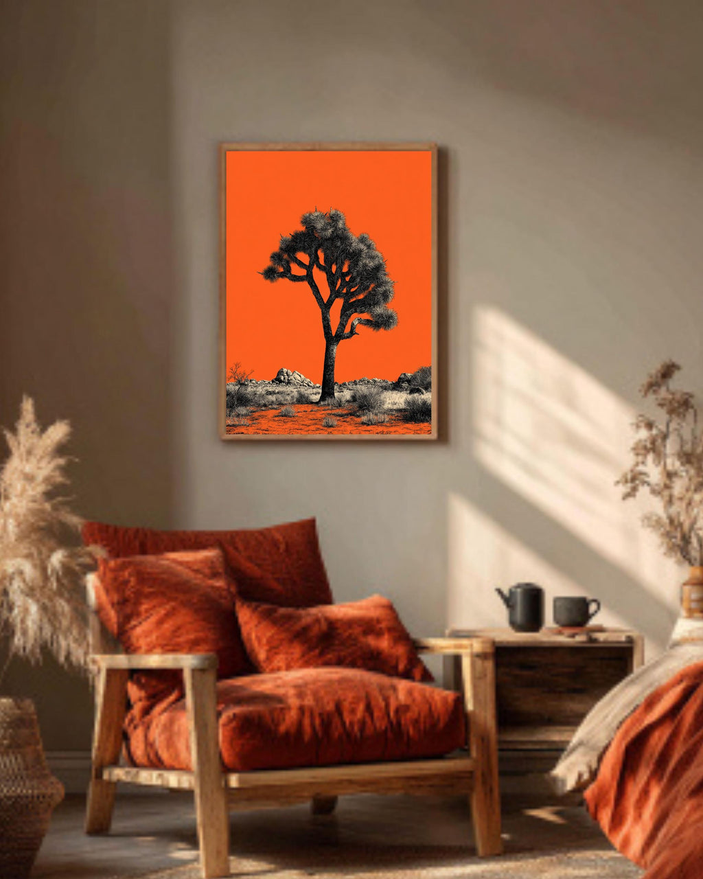 Joshua Tree Canvas Print, Minimalist Orange Desert Landscape Art