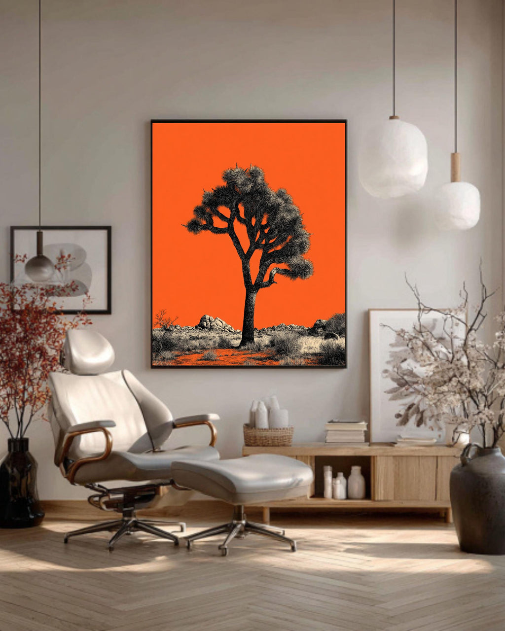 Joshua Tree Canvas Print, Minimalist Orange Desert Landscape Art