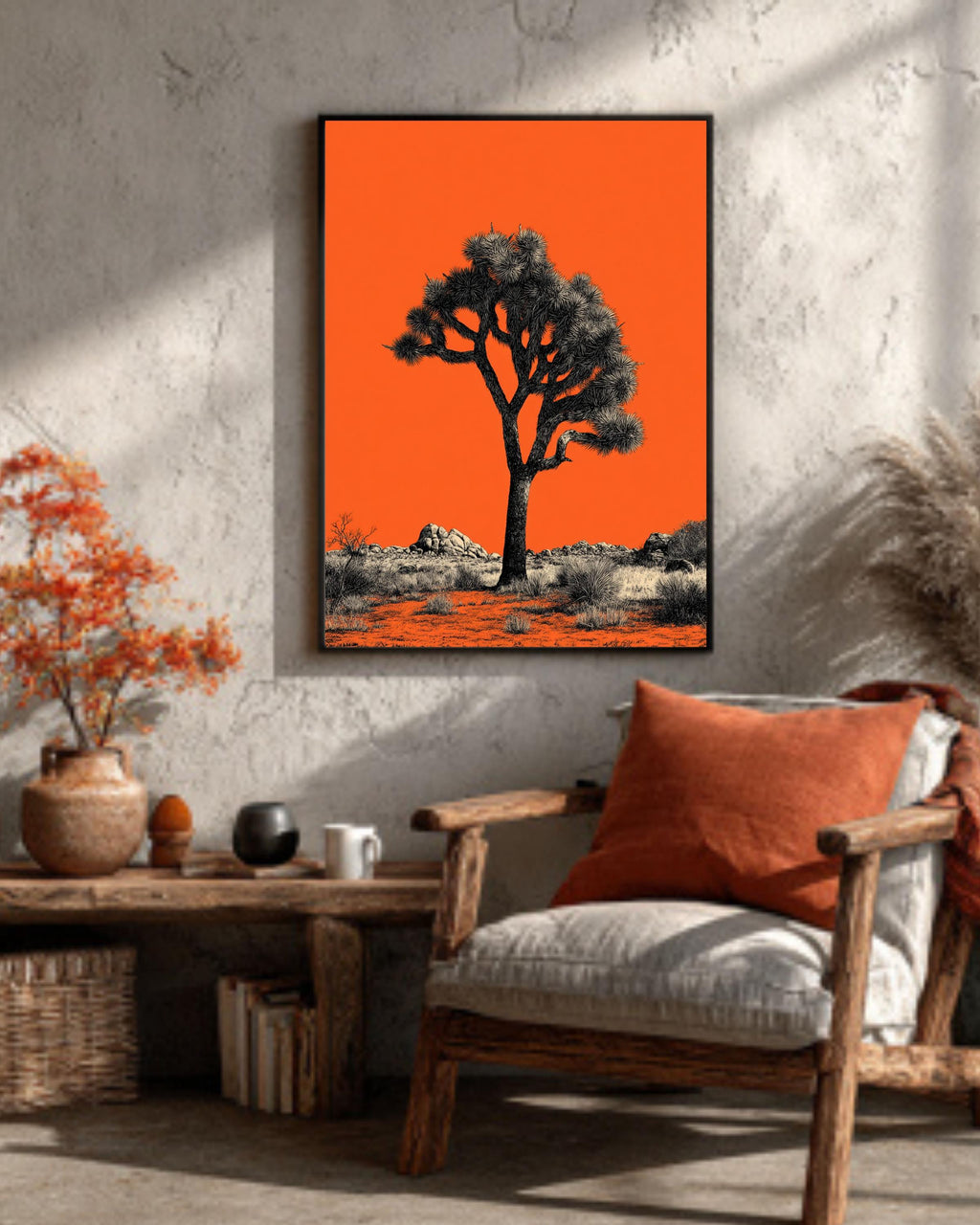 Joshua Tree Canvas Print, Minimalist Orange Desert Landscape Art